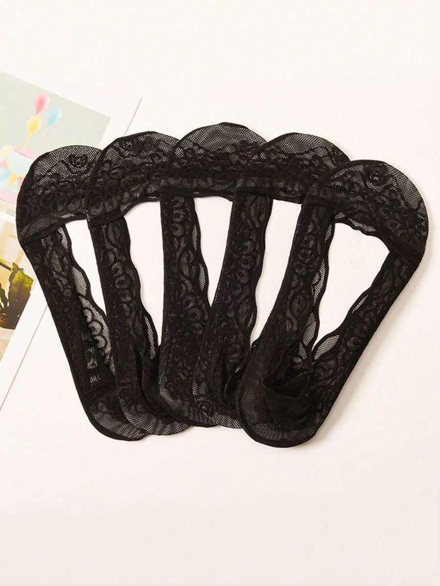 SHEIN طقم 5 أزواج جوارب قارب منقوشة بالزهور والموجات ماصة للعرق