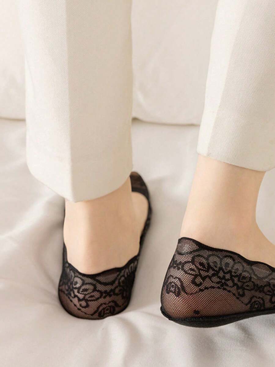 SHEIN طقم 5 أزواج جوارب قارب منقوشة بالزهور والموجات ماصة للعرق