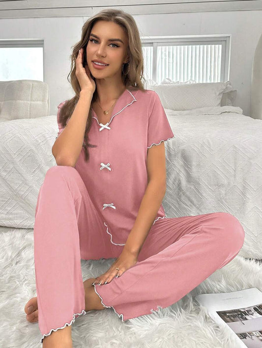 SHEIN مجموعة ملابس نوم للنساء بشكل فراشة بألوان متباينة