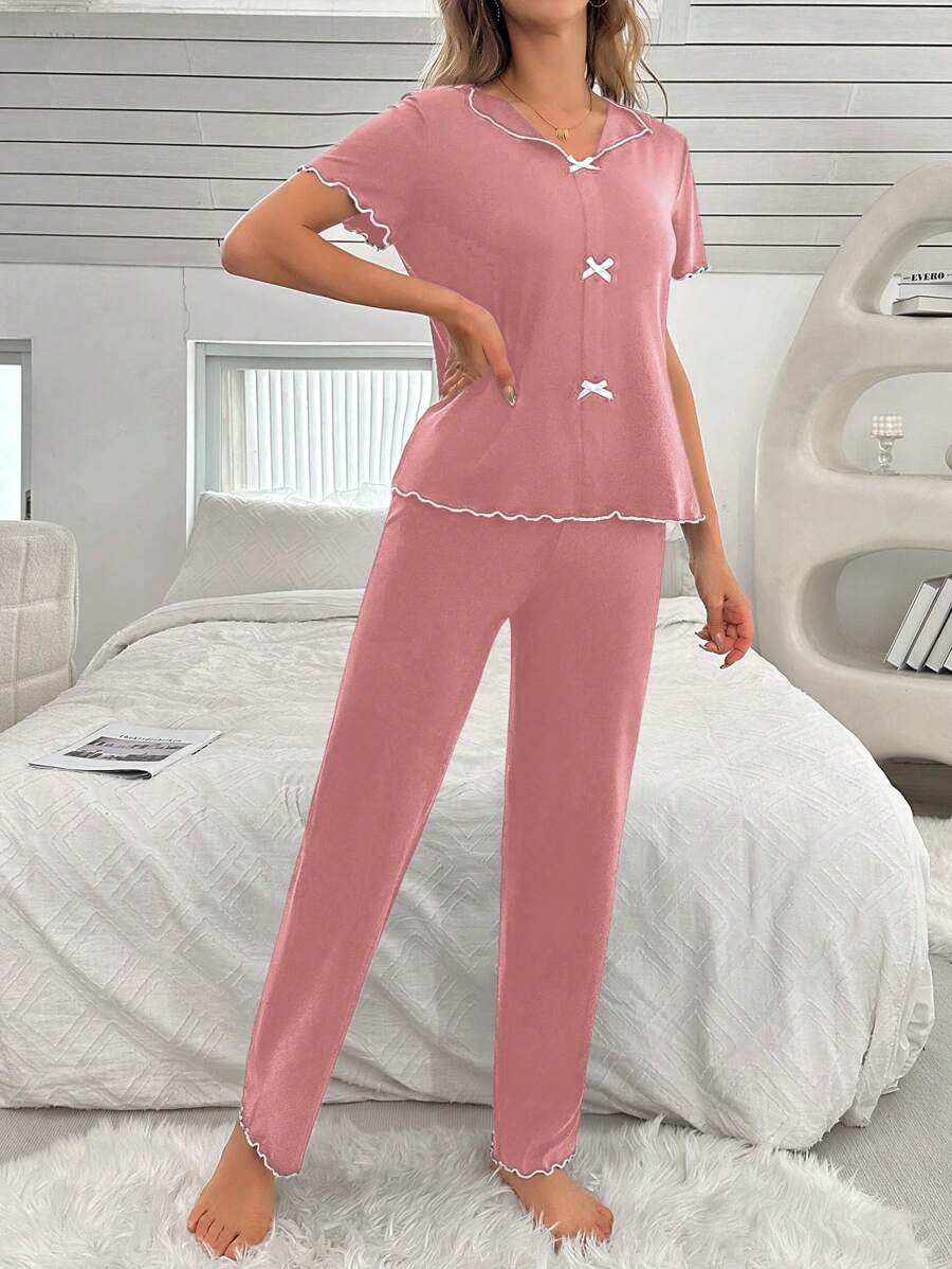 SHEIN مجموعة ملابس نوم للنساء بشكل فراشة بألوان متباينة