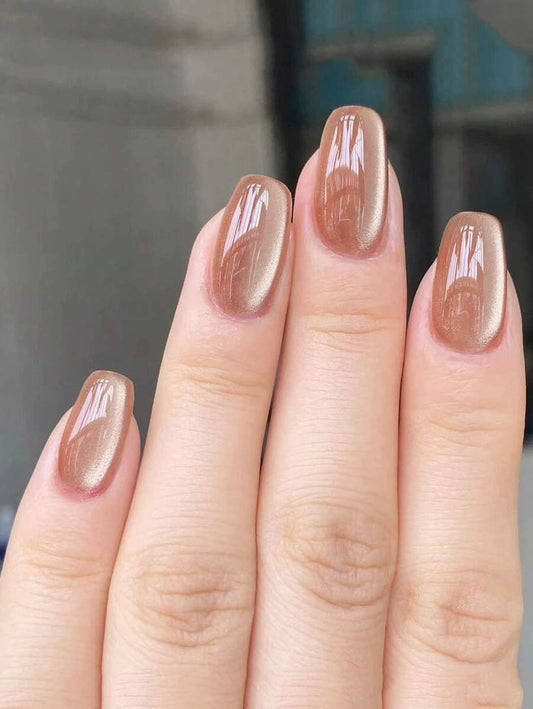 SHEIN أظافر 24 قطعة مربعة قصيرة بتصميم عين القطة مع غراء وملف