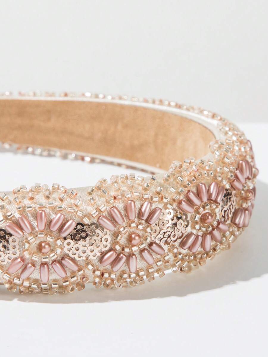 SHEIN شريط رأس مبطن بتصميم يدوي مزين بالترتر والزهور