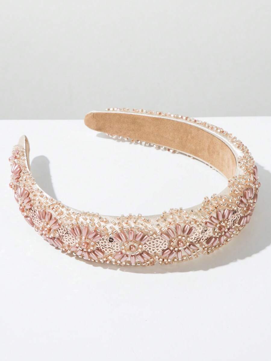 SHEIN شريط رأس مبطن بتصميم يدوي مزين بالترتر والزهور