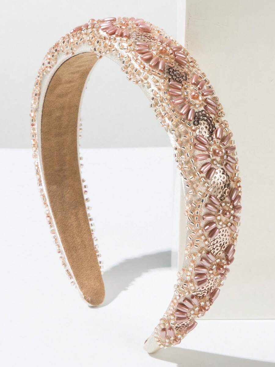 SHEIN شريط رأس مبطن بتصميم يدوي مزين بالترتر والزهور