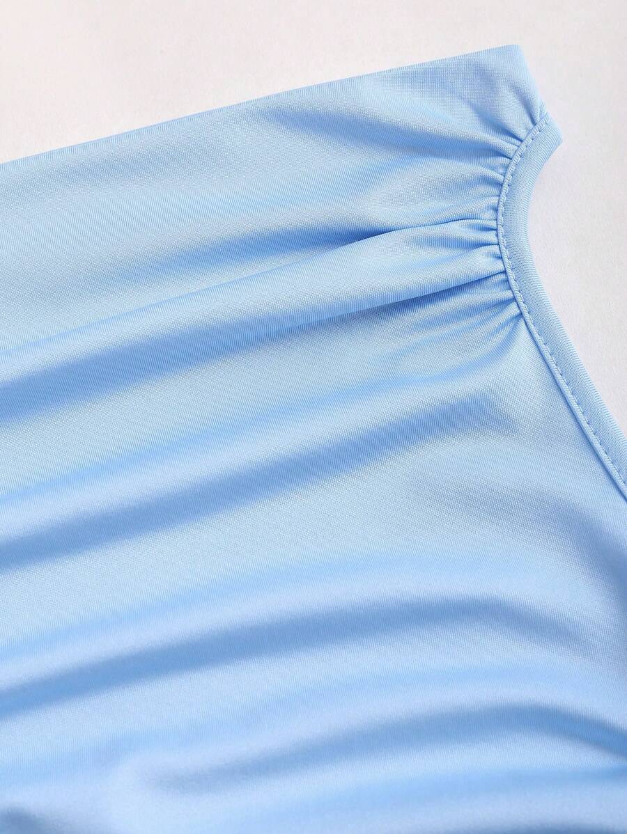 SHEIN SWEETRA فستان أزرق أنيق بدون أكمام بخصر مطوي