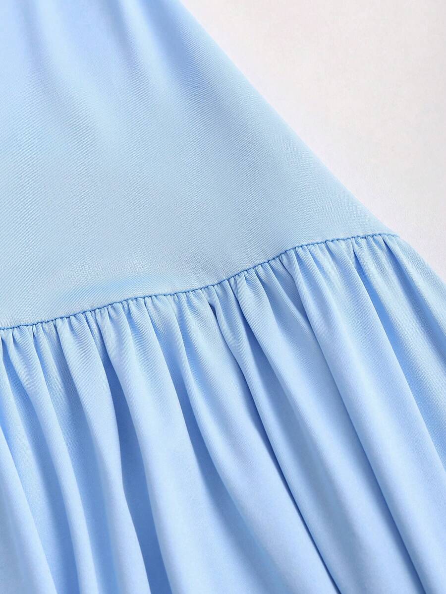 SHEIN SWEETRA فستان أزرق أنيق بدون أكمام بخصر مطوي