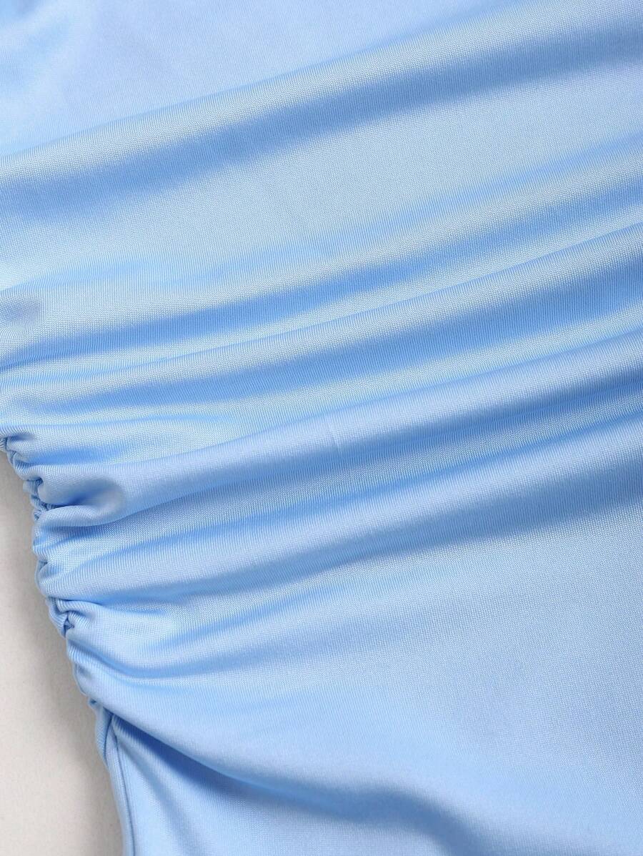 SHEIN SWEETRA فستان أزرق أنيق بدون أكمام بخصر مطوي
