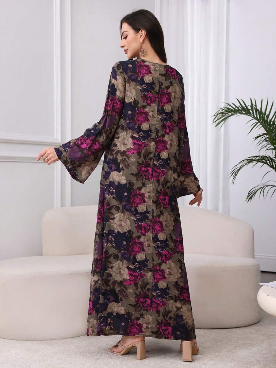 SHEIN Al Najma فستان قطني محتشم بطبعة زهور وياقة مربوطة