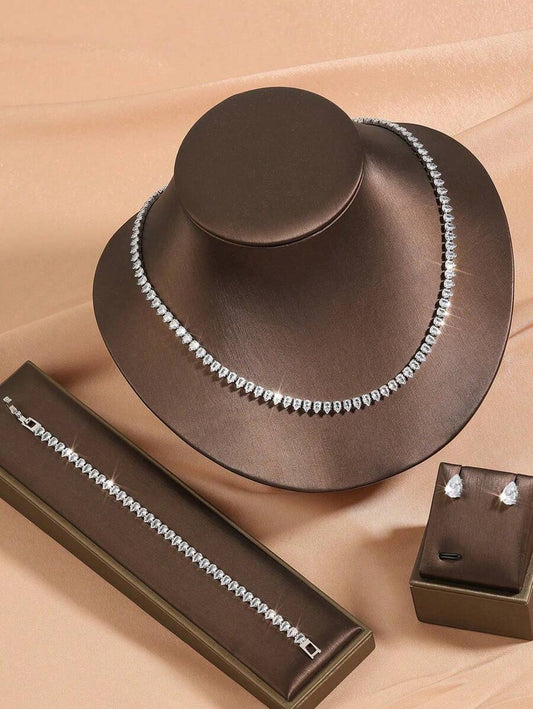 SHEIN مجموعة مجوهرات 4 قطع بحجر قطرة ماء