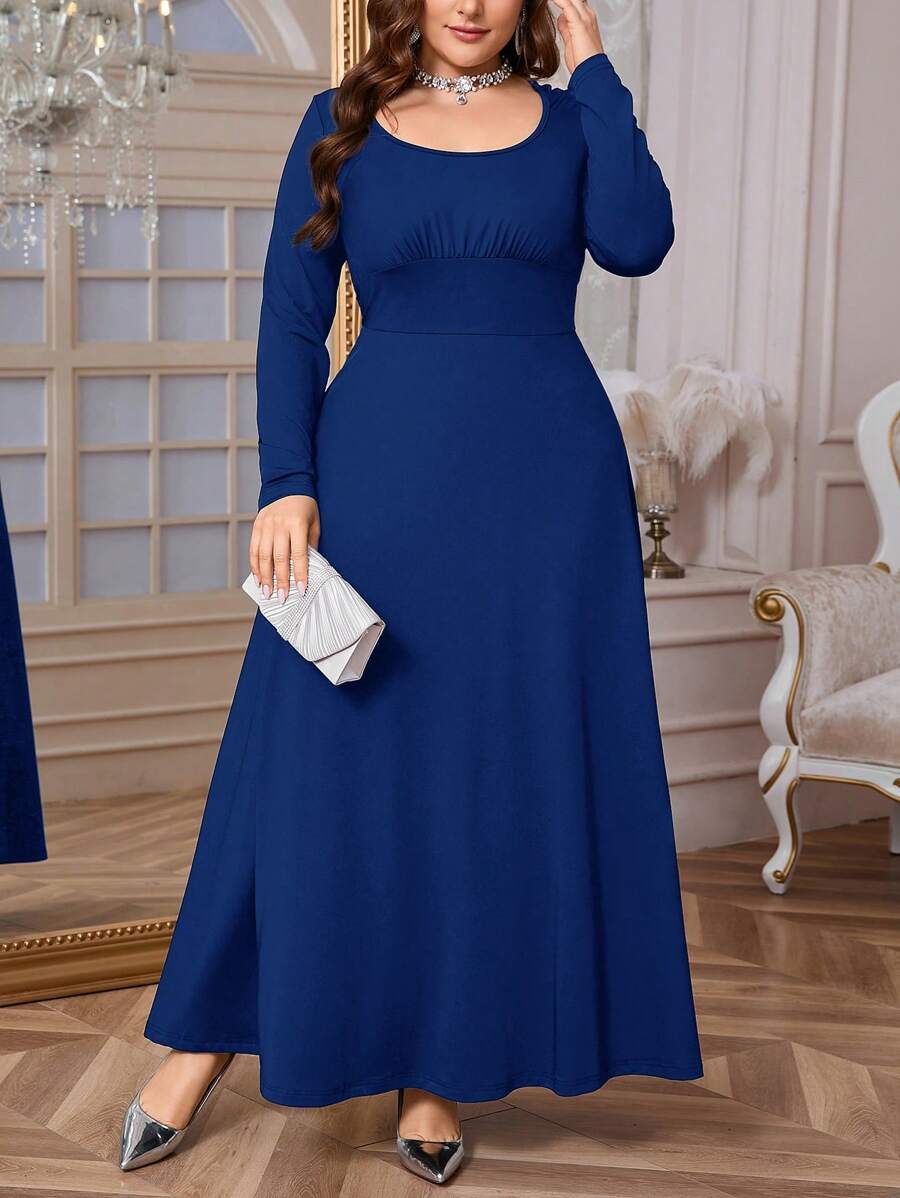 SHEIN Firerie فستان أزرق طويل الأكمام كبير الحجم