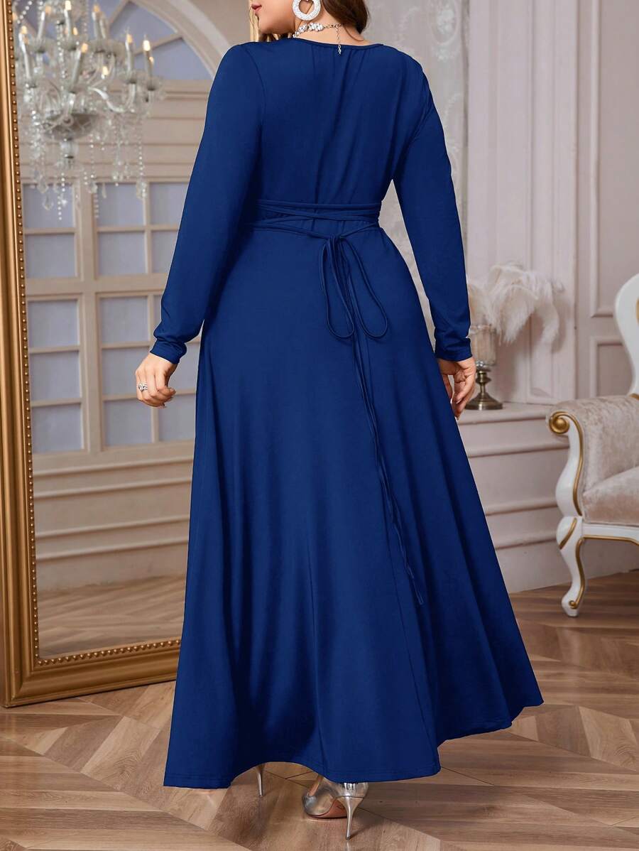 SHEIN Firerie فستان أزرق طويل الأكمام كبير الحجم