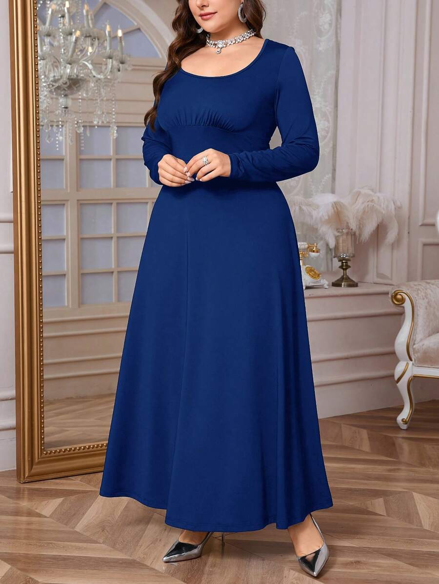SHEIN Firerie فستان أزرق طويل الأكمام كبير الحجم
