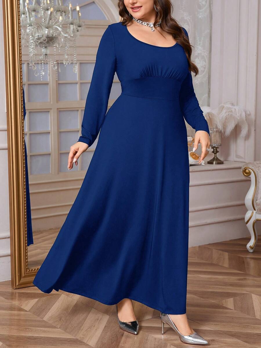 SHEIN Firerie فستان أزرق طويل الأكمام كبير الحجم