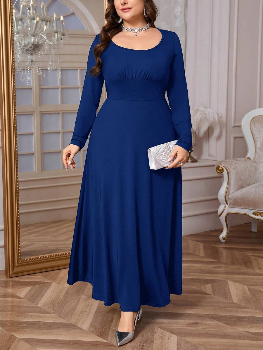 SHEIN Firerie فستان أزرق طويل الأكمام كبير الحجم