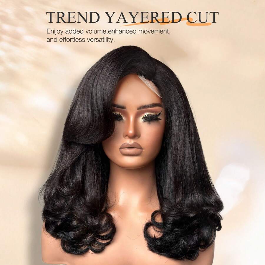 SHEIN باروكة ياكي قصيرة مجعدة بموجات طبيعية وجزء جانبي