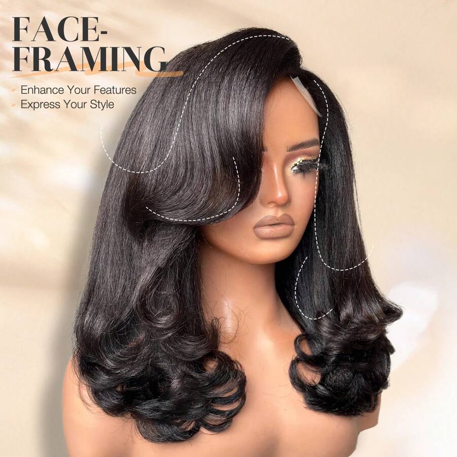 SHEIN باروكة ياكي قصيرة مجعدة بموجات طبيعية وجزء جانبي