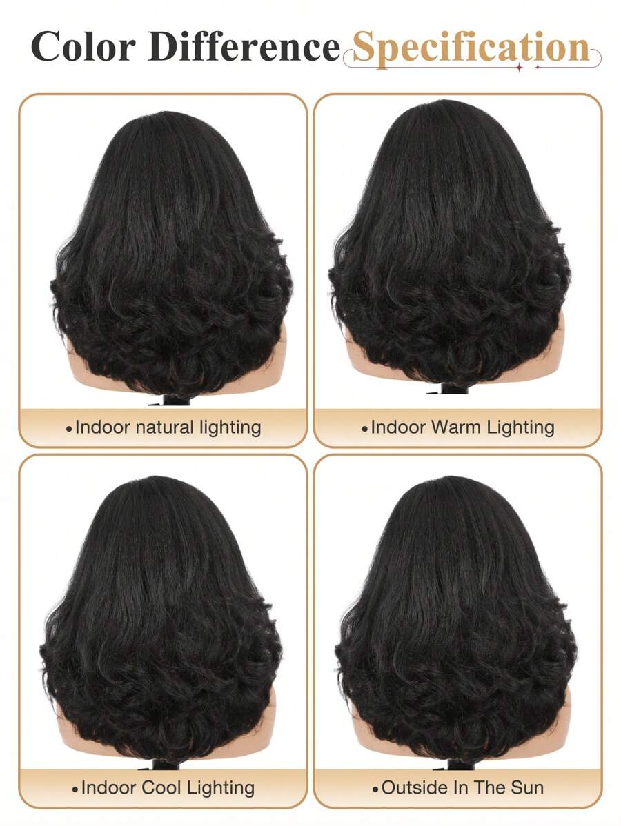 SHEIN باروكة ياكي قصيرة مجعدة بموجات طبيعية وجزء جانبي