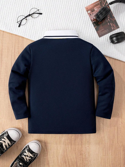 SHEIN قميص بولو أولادي كاجوال بأكمام طويلة وياقة