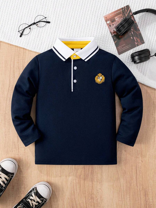 SHEIN قميص بولو أولادي كاجوال بأكمام طويلة وياقة