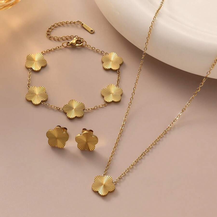 SHEIN طقم مجوهرات زهرة خماسية ذهبية