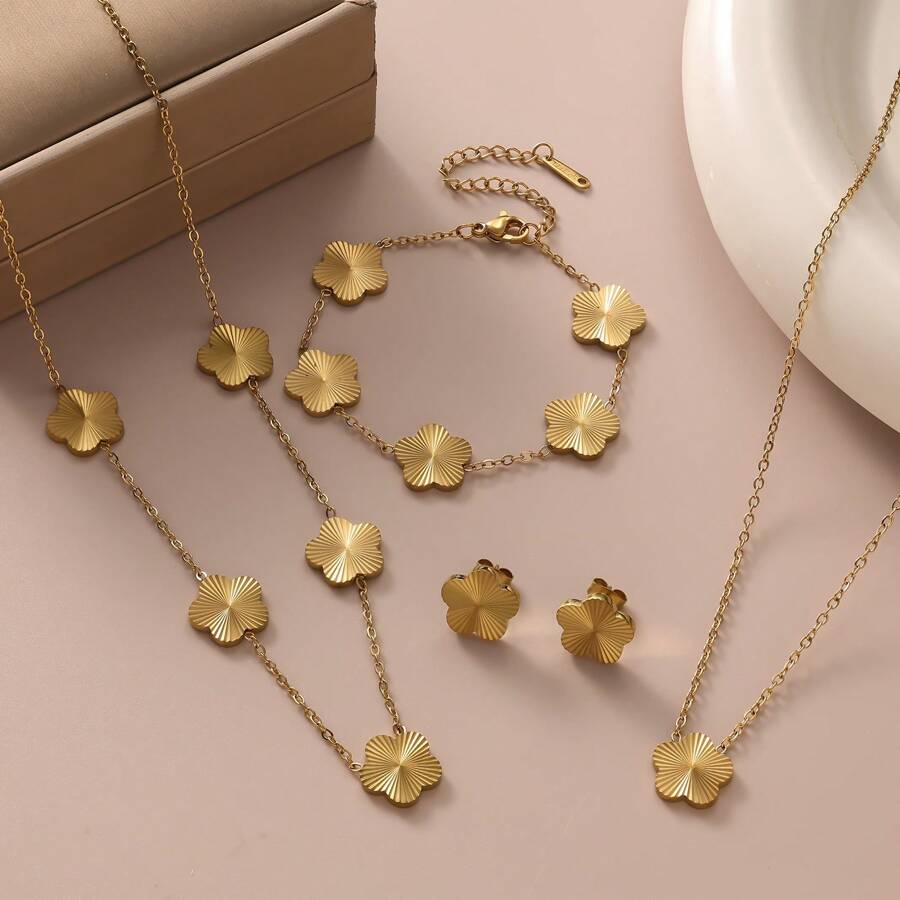 SHEIN طقم مجوهرات زهرة خماسية ذهبية