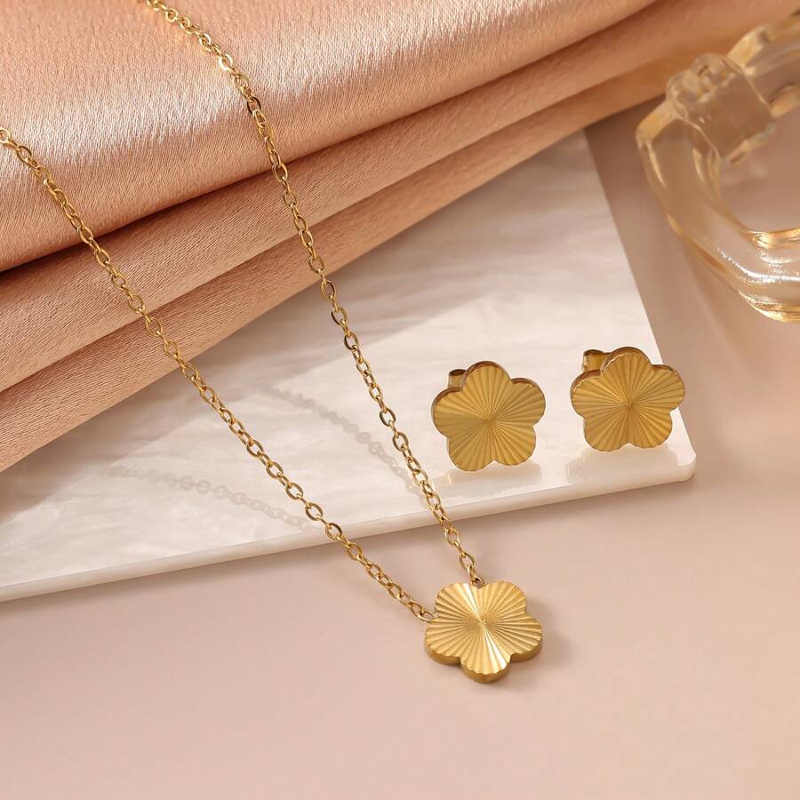 SHEIN طقم مجوهرات زهرة خماسية ذهبية