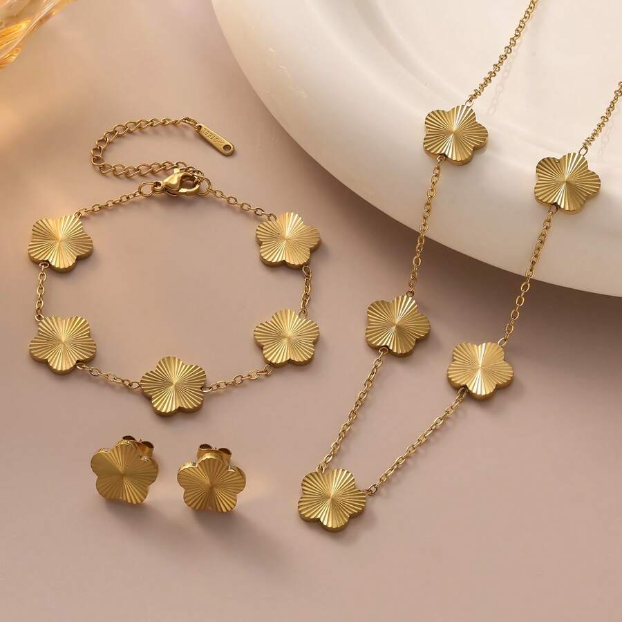 SHEIN طقم مجوهرات زهرة خماسية ذهبية