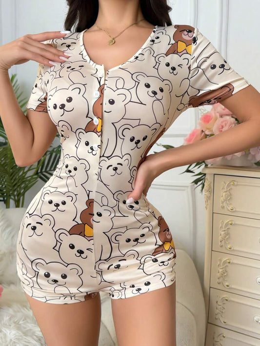 SHEIN جمبسوت مريحة ذات طبعة باندا جميلة