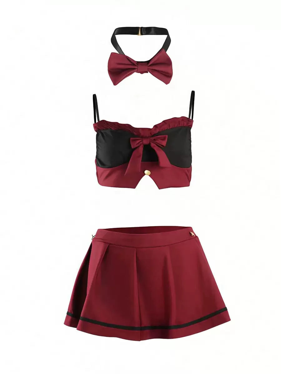 SHEIN بدلة سكرتيرة إغراء كاوايي 4 قطع مع ربطة عنق