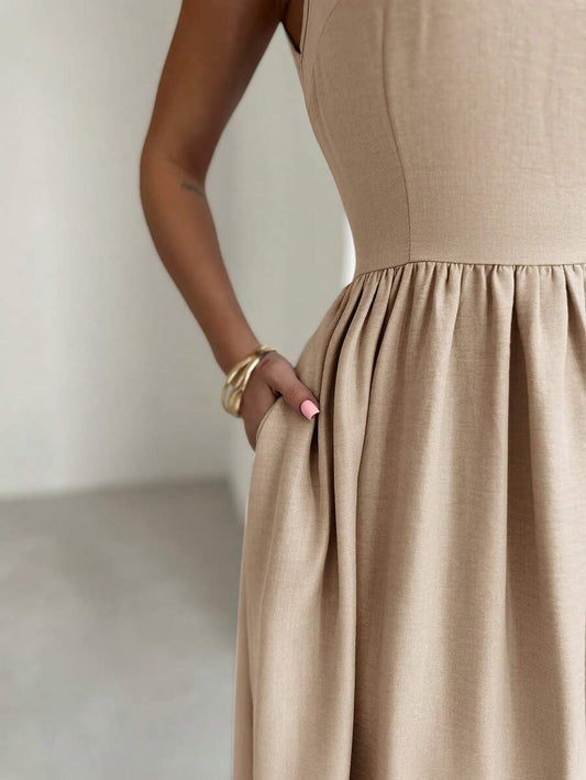 SHEIN Firerie فستان بلون كاكي أنيق