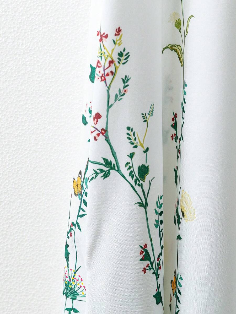 SHEIN Rusticease فستان متوسط الطول وأكمام قصيرة بتطريز الزهور
