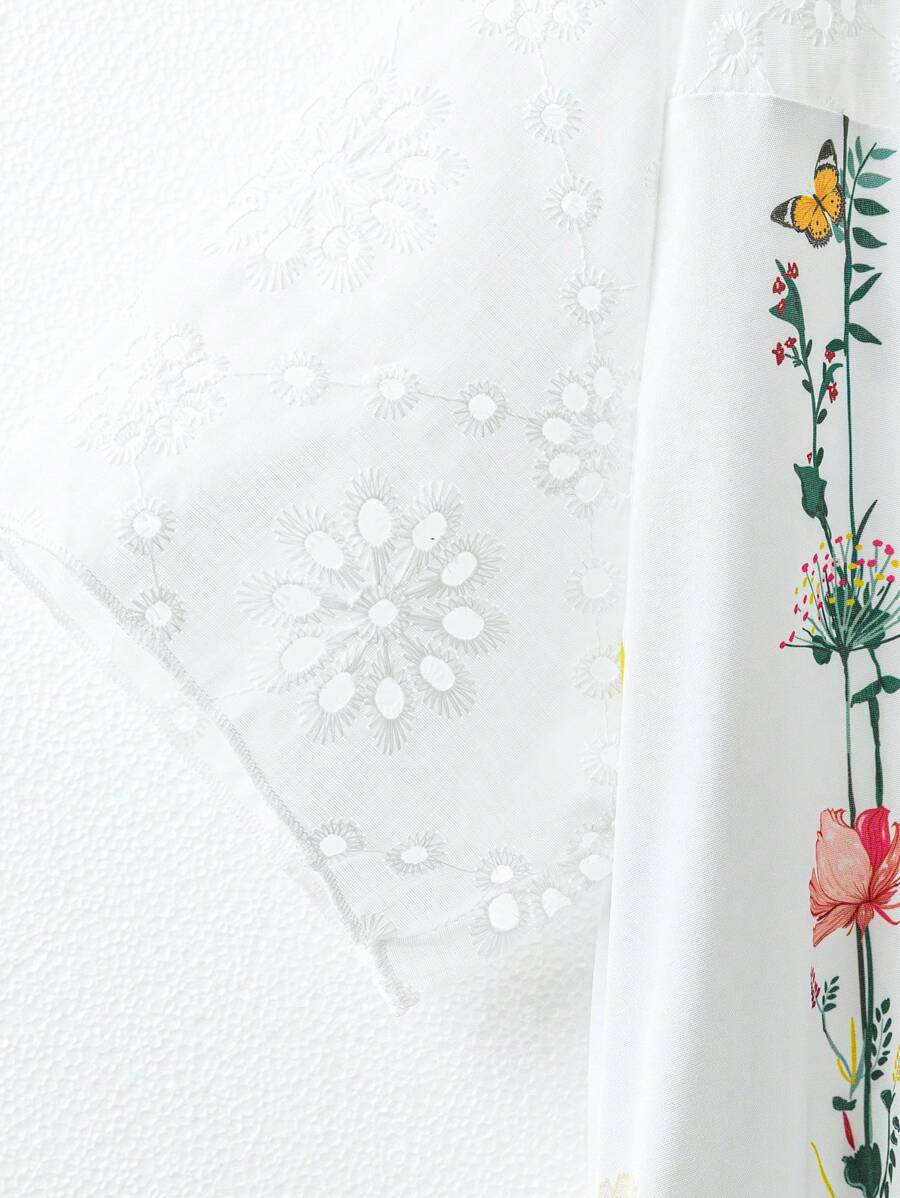 SHEIN Rusticease فستان متوسط الطول وأكمام قصيرة بتطريز الزهور