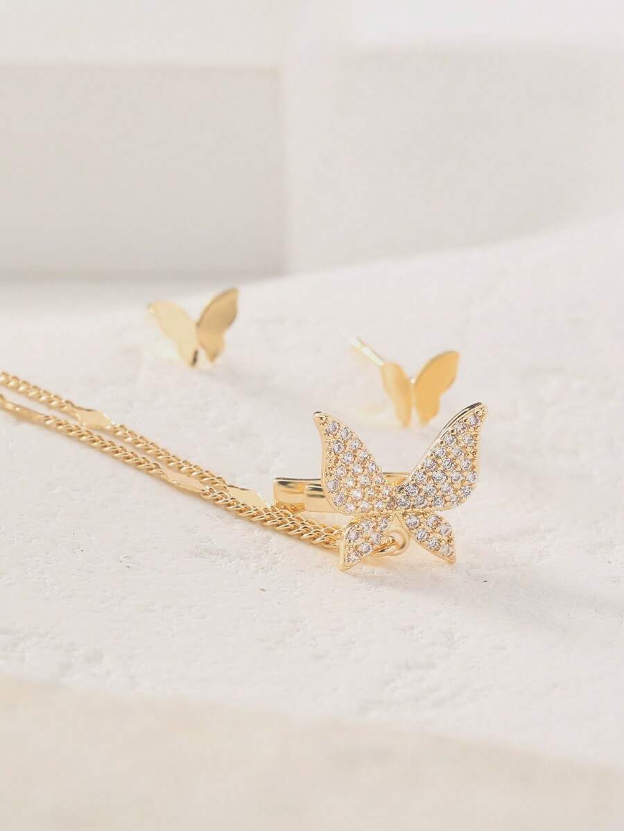 SHEIN طقم أذن 1 قطعة بتصميم فراشة يشمل سوار الغضروف وأقراط الأذن