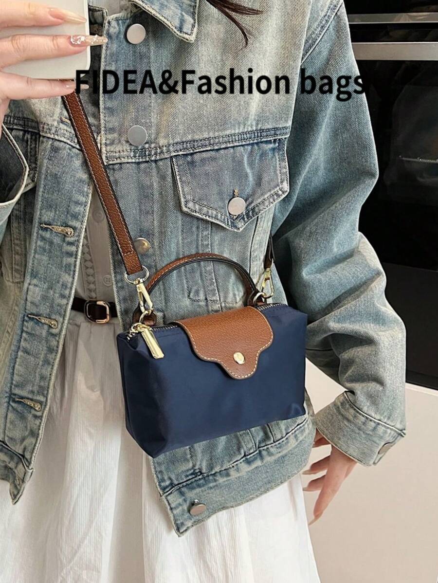 SHEIN حقيبة دلو بلور زرقاء بتصميم أنيق