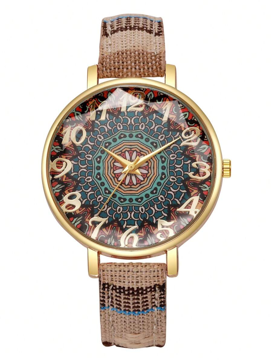 SHEIN ساعة كوارتز نسائية أنيقة بإطار رقمي عصري باللون البيج