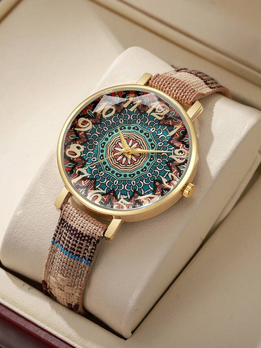 SHEIN ساعة كوارتز نسائية أنيقة بإطار رقمي عصري باللون البيج