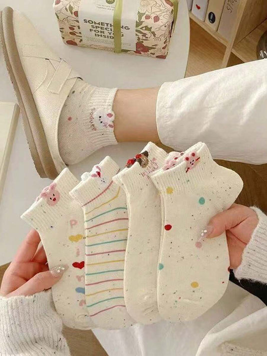 SHEIN مجموعة 5 أزواج جوارب نسائية بنمط أرنب