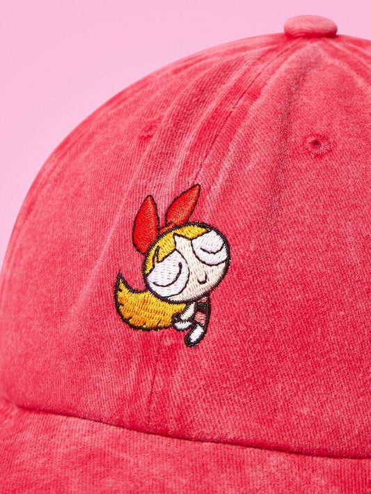 SHEIN THE POWERPUFF GIRLS قبعة بيسبول حمراء مطرزة بفتاة القوة