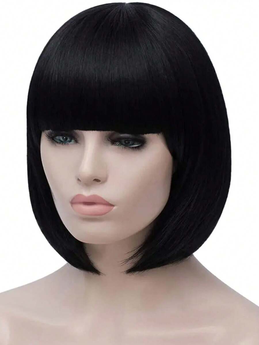 SHEIN باروكة شعر قصيرة سوداء بشعبان