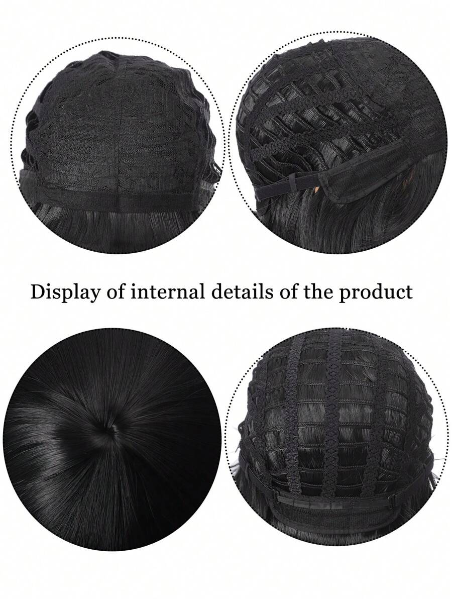 SHEIN باروكة شعر قصيرة سوداء بشعبان