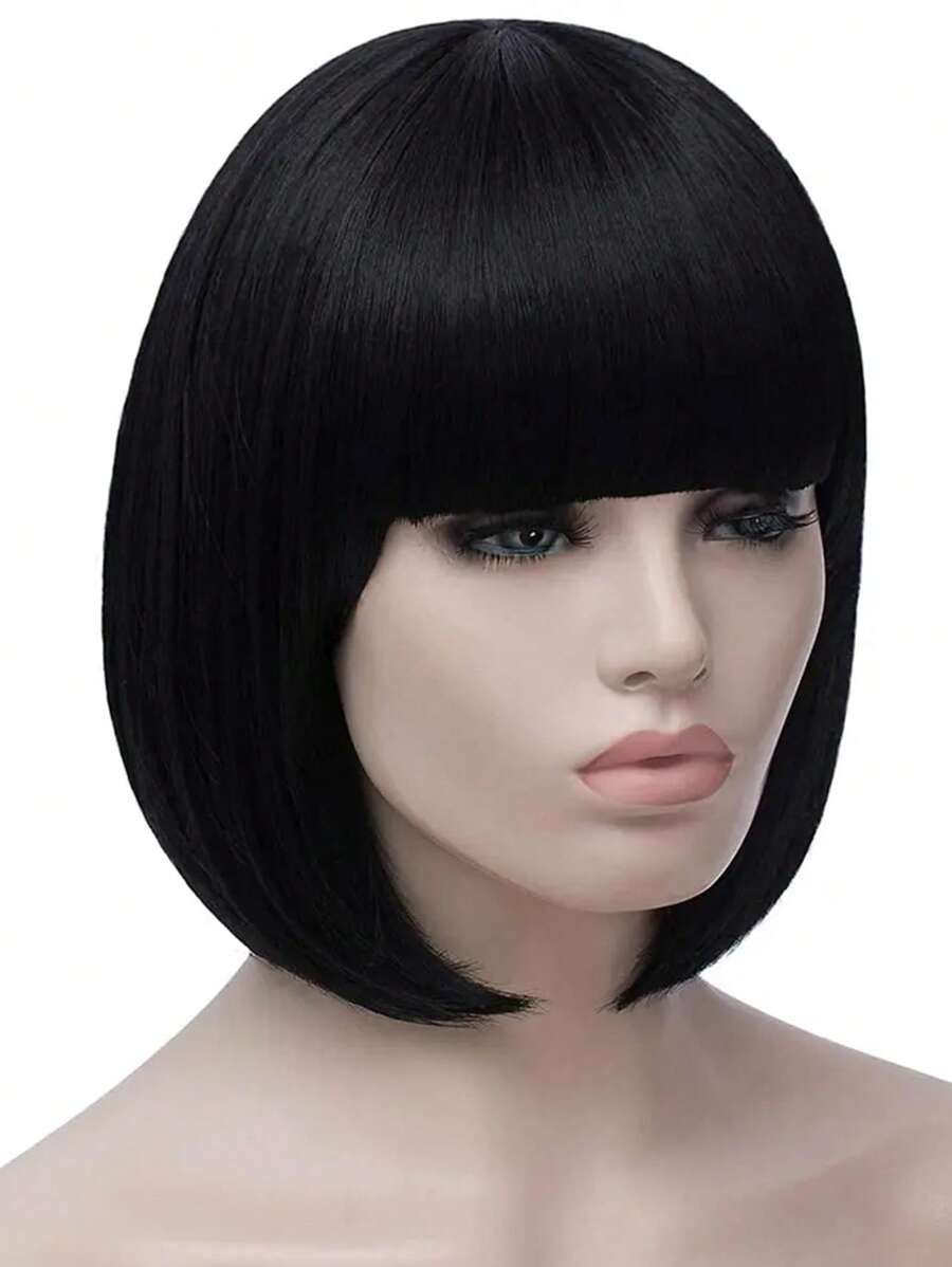 SHEIN باروكة شعر قصيرة سوداء بشعبان