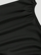 SHEIN Sweetra فستان أسود طويل مطوي عند الياقة بدون أكمام
