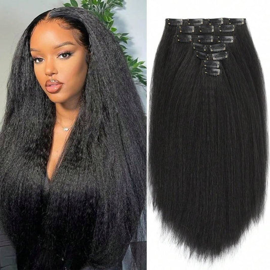 SHEIN امتدادات شعر مستقيمة قشعريرة سوداء 7 قطع