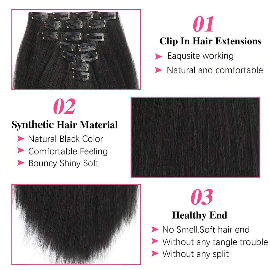 SHEIN امتدادات شعر مستقيمة قشعريرة سوداء 7 قطع