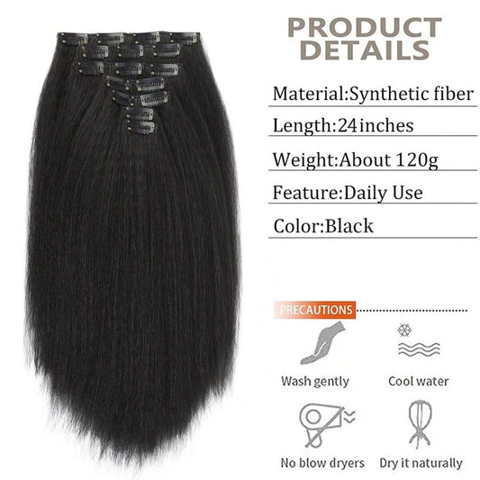 SHEIN امتدادات شعر مستقيمة قشعريرة سوداء 7 قطع