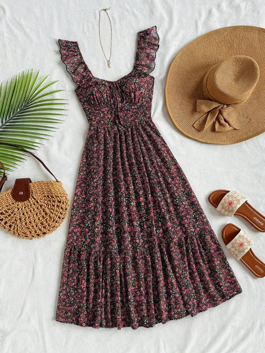 SHEIN Soleia فستان شيفون بخصر مجمع أنيق