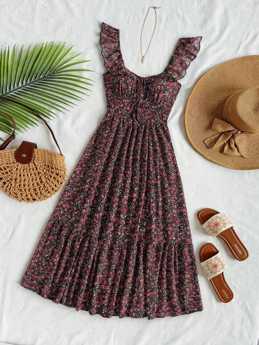 SHEIN Soleia فستان شيفون بخصر مجمع أنيق