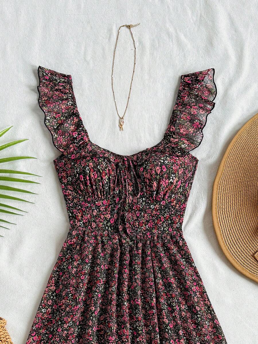 SHEIN Soleia فستان شيفون بخصر مجمع أنيق