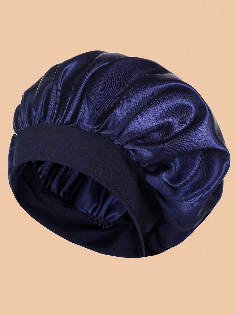 SHEIN قبعة نوم ساتان زرقاء واسعة الحافة للنساء