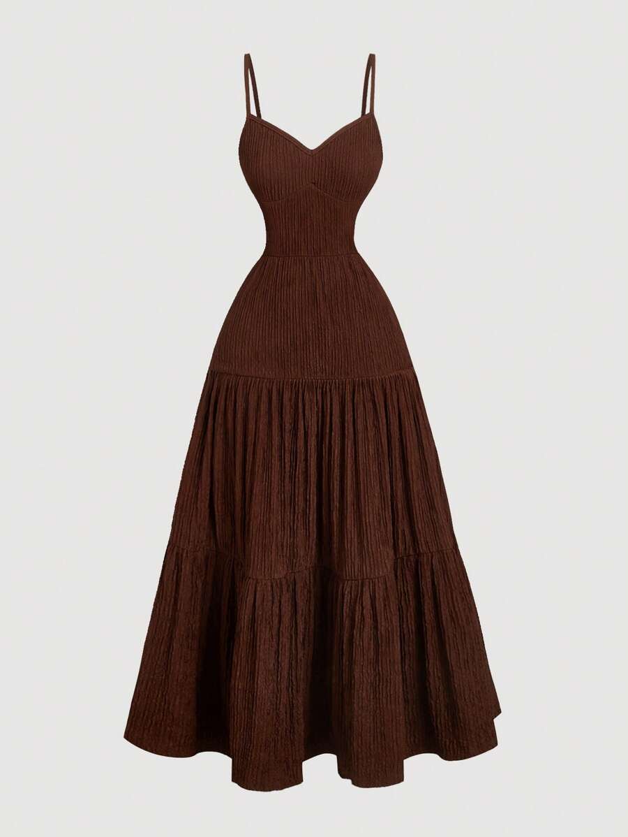 SHEIN MOD فستان بني بأربطة رفيعة وطيات متعددة